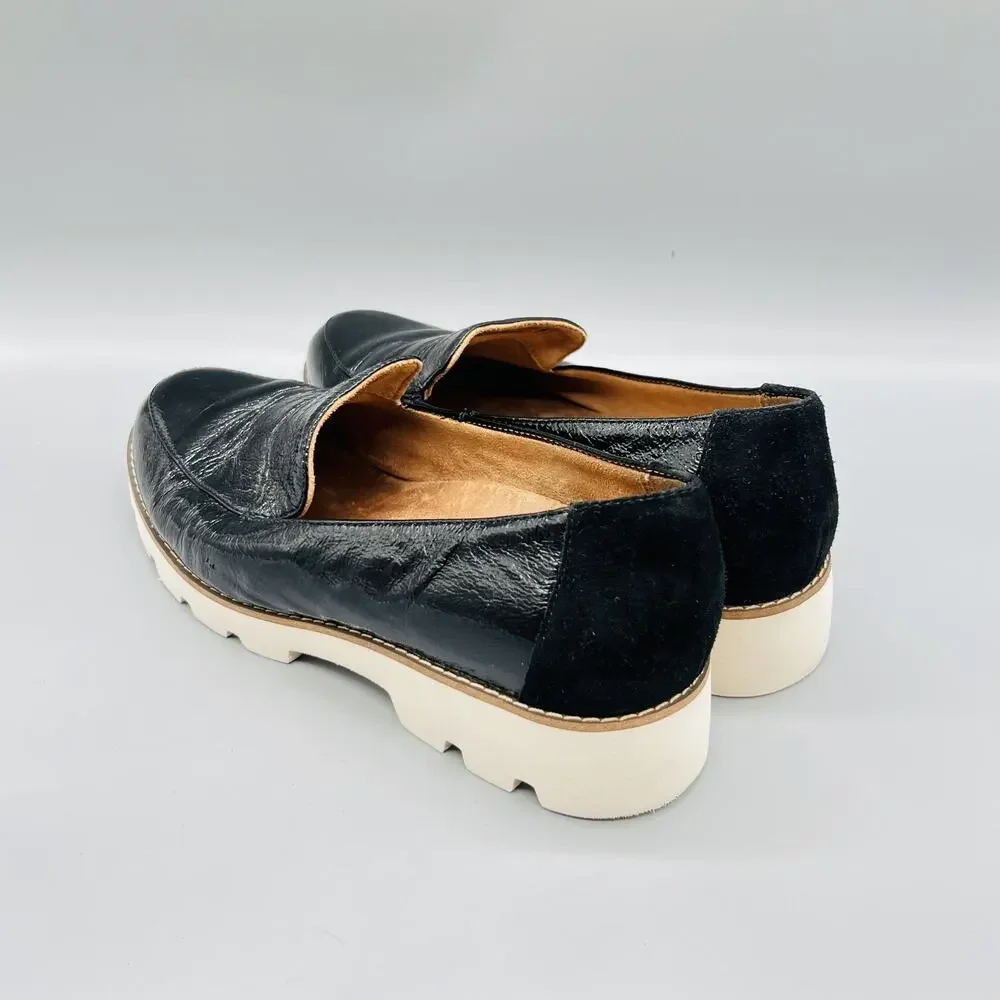 Vionic Shoes Womens 7 Black Patent Leather Kensley Loafers Lug Sole Comfort